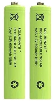 Soluminate AAA Solar Light Batteries Size AAA (600mAh) 1.2V Rechargeable Ni-MH green cells for garden solar lights (2-Pack)