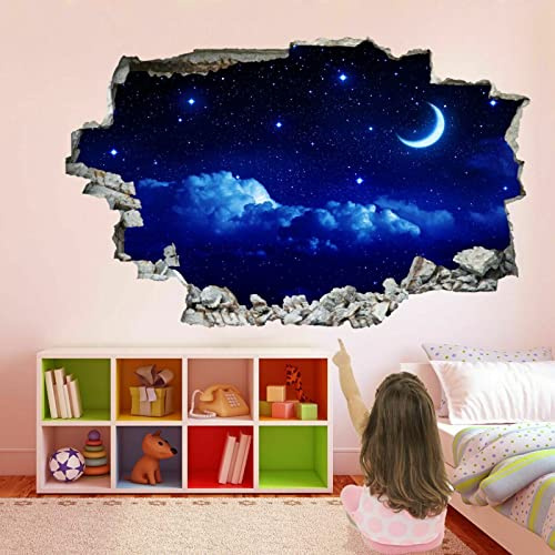 Kuletkear 3D Wandtattoo Wandsticker Mond Und Sternenhimmel B 113 x H 75 cm Aufkleber Wandaufkleber Wanddeko für Wohnzimmer Kinderzimmer Badezimmer