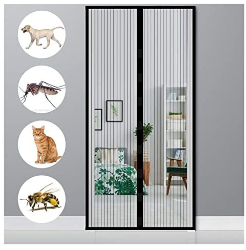 AMZERO Fliegengitter Magnet Tür Balkontür, 85x220cm Insektenschutz Fliegengitter Balkontür Klettverschluss für Balkontür Terrassentür Wohnzimmer, Schwarz A