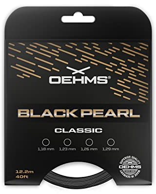 OEHMS Black Pearl Classic | 12 m (40 ft) Set | runde Co-Poly-Tennisschlägerschnur | Ø 1,26 mm (16 l)