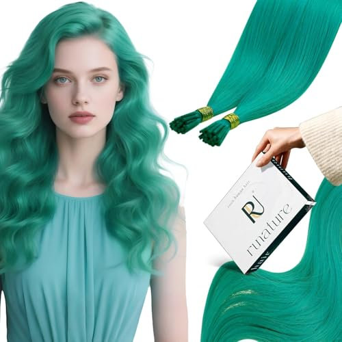 RUNATURE I Tip Hair Extensions Real Human Hair Teal Stick Tip Pre Bonded Remy Real Human Hair Teal 16 Inch 20g