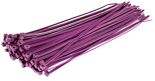 Gocableties Purple Cable Ties, 300mm x 3.6mm, Pack of 100, 12” Premium Nylon Zip Ties, Multi-Purpose Plastic Tie Wraps, Secure Self-Locking Mechanism, for Home, Garden, Office and DIY