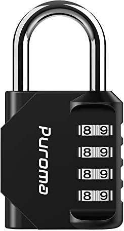 Puroma 1 Pack Combination Lock for Locker 4 Digit Outdoor Waterproof Padlock for School, Gym, Sports, Fence, Toolbox, Gate, Case, Outdoor, Hasp Storage, Cabinets (Black)