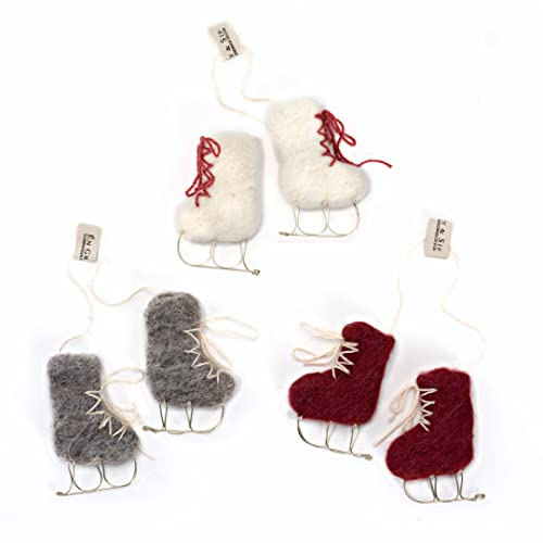 Én Gry & Sif Schlittschuh-Anhänger I süße Weihnachtsanhänger, handgemachte Weihnachtsdeko, Winterdeko aus Filz, fair-Trade Weihnachtsbaumschmuck, Weihnachtsdekoration, 3er Set