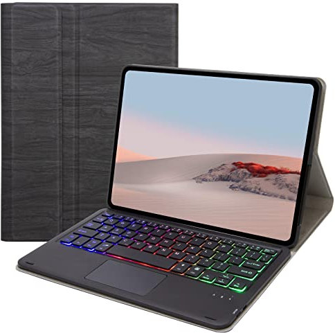 Bueuwe Custodia con Tastiera per Surface Go 3 2021/Surface Go 2 2020/Surface Go 2018, Tastiera Bluetooth Staccabile Wireless retroilluminata a 7 Colori con Cover Sottile,Black with touchpad