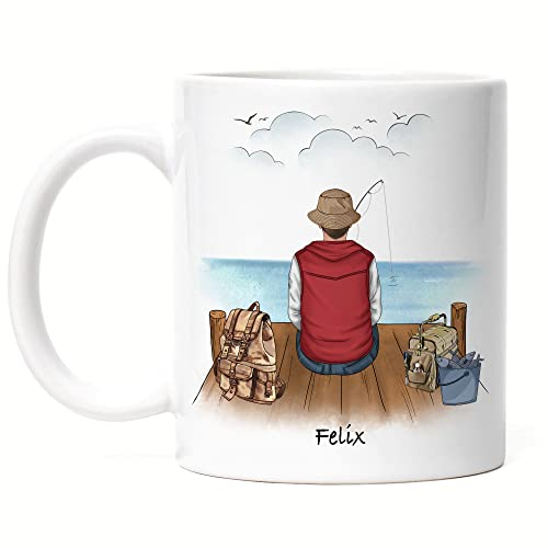 Kiddle-Design Angler Tasse Personalisiert Individuell mit Name Angeln Fischen Geschenk Opa Vater zum Vatertag Angelschein Wunschname