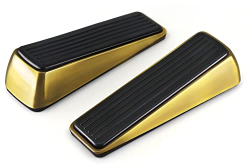 2 Pack Gold Door Stopper - Modern Brass Heavy Duty Door Stop - Large Wedge Holds Doors Firmly and Doesn't Budge - Made of Rubber and Zinc Alloy, Door Weights for Home Premium Door Stopper Office(Gold)