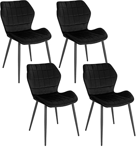 WOLTU Esszimmerstühle 4er Set, Küchenstuhl, Polsterstuhl, Wohnzimmerstuhl mit Rückenlehne, gepolsterter Stuhl mit Samtbezug, Metallbeine, Schwarz, BH356sz-4
