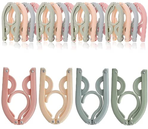 Portable Travel Hangers, 12 PCS Portable Folding Plastic Clothes Coat Hangers, Magic Folding Coat Racks Multifunction Travel Accessories for Home Travel Outdoor Camping, 4 Colors