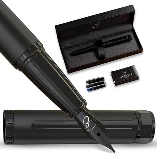 Ellington Pens Luxus Füllfederhalter Set - Füllfederhalter zum Schreiben - Glatte Feder - Inklusive nachfüllbarem Tintenkonverter, 3 Tintenpatronen [2 Schwarz & 1 Blau], Geschenkbox - Elegante