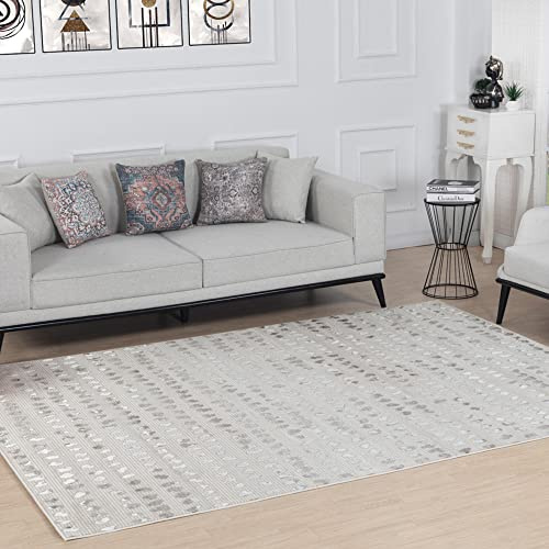 Livabliss Valkiria Nador Abstract Rug – 120x170 cm, Beige, Ivory & Silver
