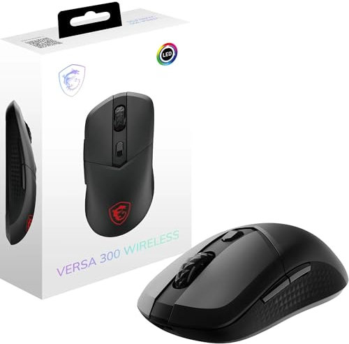 MSI VERSA 300 - Mouse da gioco wireless, sensore ottico 8000 DPI, frequenza di polling 1000 Hz, simmetrico, microinterruttori Click Kailh da 30 M+, 6 pulsanti, batteria da 50 ore, latenza 1 ms, RGB,
