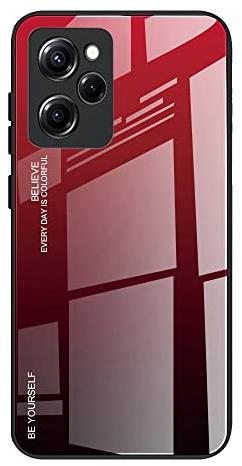 DEDUX Hülle für Xiaomi Poco X5 Pro 5G Handyhülle, Hülle Farbverlauf Glas und TPU Schutzhülle Case Cover für Xiaomi Poco X5 Pro 5G (Rot/Schwarz)