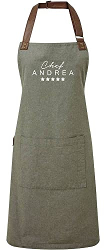 Genérico Delantal Premium Vintage Mujer Personalizado con el Nombre Cocina Adulto (Verde Caquí)