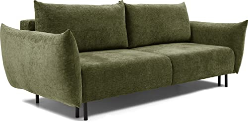 WFL GROUP Sofa mit Bettkasten - Schlafsofa mit Schwarze Metallbeine - 3 Sitzer Sofa Bett - Couch mit Schlaffunktion Bettfunktion Skandinavisch Polstergarnitur - Olivgrün