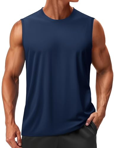 TACVASEN Débardeur sans Manches pour Course pour Hommes Vestes D'été pour La Musculation Et La Fitness Tops pour L'entraînement sans Manches Protection UV Marine,XL
