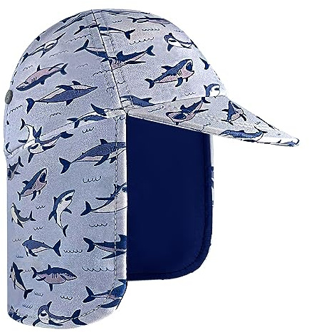 Cappello da legionario per Bambini, Cuffia da Bagno con Protezione Solare UPF 50+, Cappello da Sole ad Asciugatura Rapida per Spiaggia e Mare,Squalo,4-6 Anni