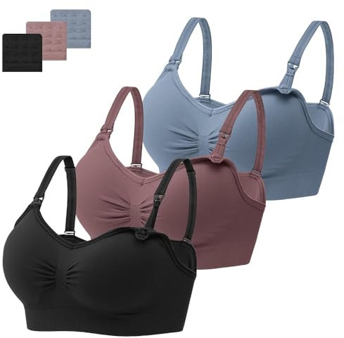 HBselect 3 Pack Women's Nursing Bra Wireless Seamless Maternity Breastfeeding Bralette With Removable Pads and Extenders