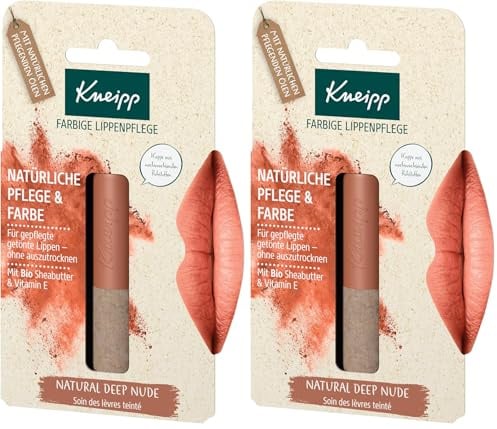 Kneipp Farbige Lippenpflege Natural Deep Nude, natürliche Pflege & Farbe für gepflegte getönte Lippen 3,5 g (Packung mit 2)