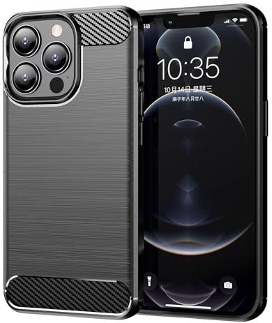 Jhxtech Case for iPhone 13 Pro Max Case, Apple 13 Pro Max Case, Ultra Slim Phone Cover with Shock-Absorption Carbon Fiber TPU Rubber Protective Cases for Apple iPhone 13 Pro Max Black