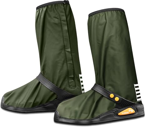 Ctrunit Copriscarpe impermeabili con riflettore, antiscivolo in PVC con cerniera, copertura per stivali antipioggia, riutilizzabili e pieghevoli, per uomini e donne, ghette per pioggia, fango e neve,