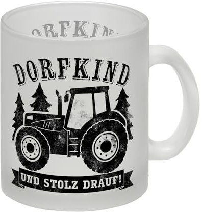 Dorfkind und stolz drauf Trecker Glas Tasse Vintage Traktor Design Landwirt Bauernkind Ideal als Geschenk für den Bauern in dir Schlepper Landwirtschaft