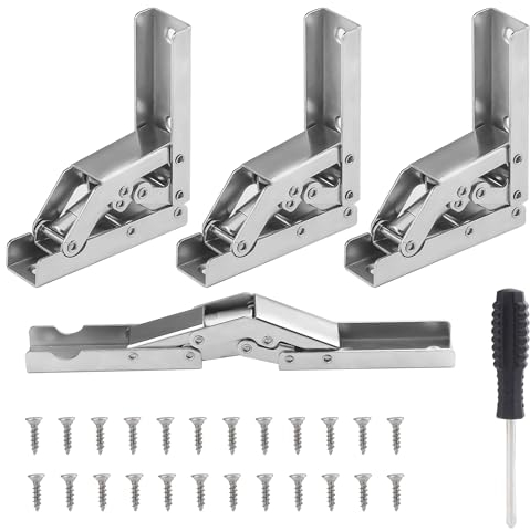 DesertBoy 4 Stück Regal Scharnier Tischhalter Scharnier Folding Regal Scharnier Versteckte Tischhalter Scharnier 90 Grad Klapptür/Regalscharnier mit Schrauben und Schraubendreher für Schrank, Tisch