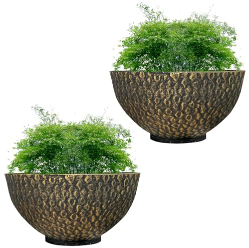SG Traders Cathay Bowl Plant Pot Large Garden Plant Pots Elegant Design, Garden Planters Outdoor With Drainage Holes, Versatile Flower Pots and Planters for Your (25cm - Black Gold)
