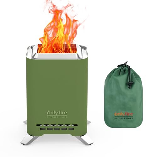 Onlyfire 2-in-1 Rauchfreie Feuerstelle mit Topfhalterung & Tragetasche, 16,5 cm tragbarer Tischkamin, Holzfeuerstelle für Outdoor, Camping, Heckklappe, Terrasse, Hinterhof, Grün FP052