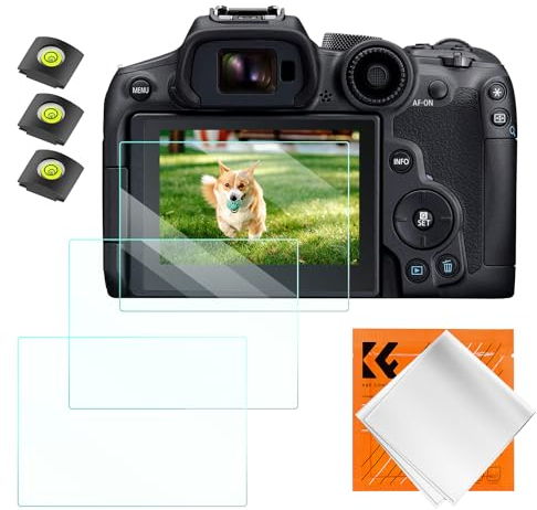 K&F Concept 3PCS Protezione Pellicola per Canon EOS R6 Mark II R6 R7, Vetro Temperato Protettore Schermo 0,3 mm Durezza 9H con 3 pcs Coperture di Hot Shoe, un Panno Pulizia