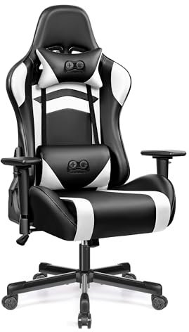 OneGame Gaming Chair, Ergonomischer Computerstuhl, Höhenverstellbarer Game Chair, Racing Style Gamer Stuhl mit Kopfstütze und Lendenwirbelstütze, Schwarzweiß