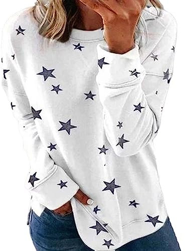 HOOUDO Tages Angebote Sale 2023 Und Winter Europäischen Und Amerikanischen Lose Große Größe Lange Ärmeln T-Shirt Stern Druck Pullover Pullover Damen 54 Regenbogen Top Damen Sale Angebote Bestellung