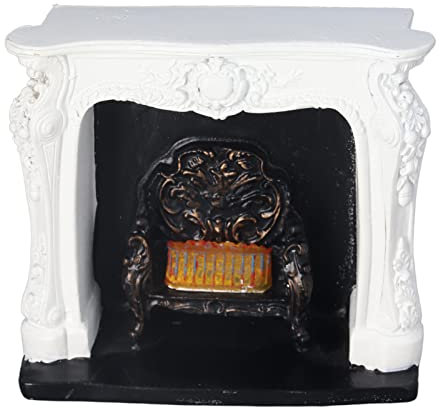 Maison de Poupée LED Cheminée Style Rococo Commande de Commutateur Simple Résine Portable 1:12 Décoration Miniature de Maison de Poupée 1:12 Décoration de Maison de Poupée