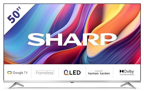 SHARP 50GP6265E - 50 Zoll Fernseher (126 cm) 4K Ultra HD Google TV - Gaming & Streaming QLED TV ohne Rahmen (Dolby Vision & Atmos, HDMI 2.1 mit eARC, Chromecast, Sprachsteuerung, Harman/KARDON Sound)