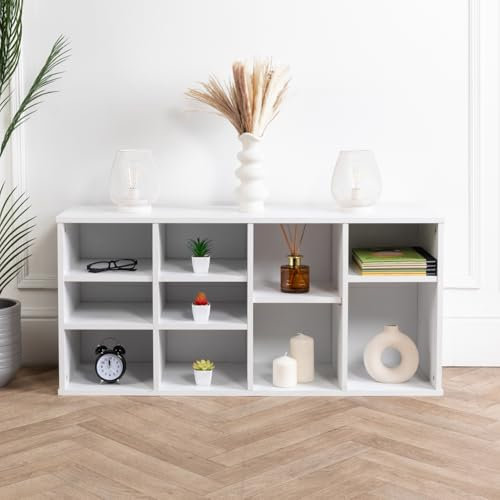 Cube Bookshelf Wooden Storage Organiser TV Stand Wood Shelving Open Bookcase Unit Shelf For Home Living Room Office Bedroom Furniture (White)