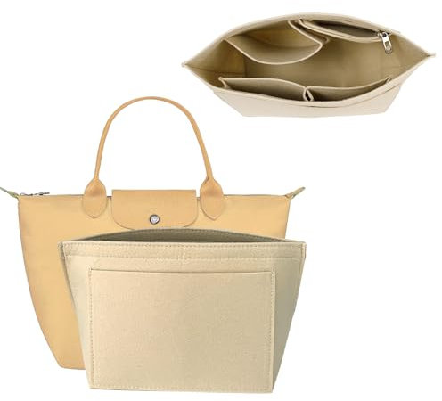 APMGONT Organizer für Longchamp Tasche, klappbar Geldbörse Organizer für Tasche, Filz-Geldbörsen-Organizer-Einsatz, für Longchamp Le Handtascheneinsatz (beige, M 32 * 20 * 13cm)