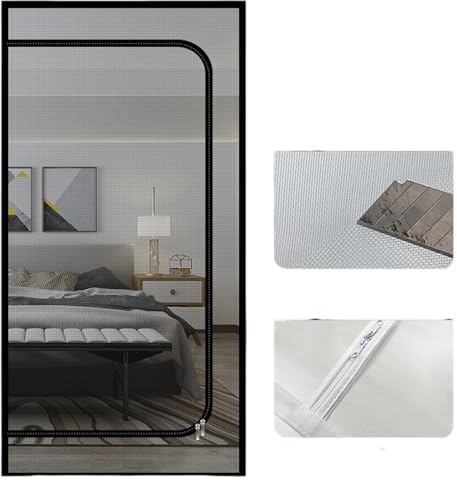 Puerta mosquitera para gatos con doble cremallera para evitar que los mosquitos y mascotas escapen, 90 x 210 cm, adecuada para sala de estar, dormitorio, pasillo (D-gris, 80 x 200 cm)