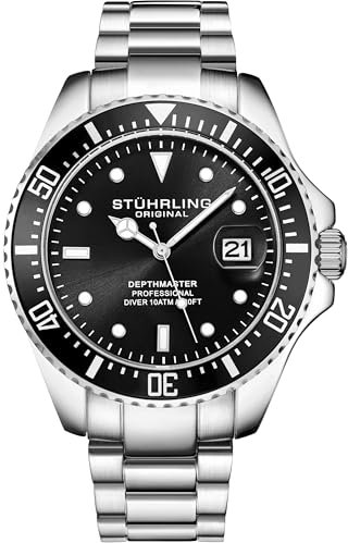 Stuhrling Original Herren-Taucheruhr, Schweizer Uhrwerk, Edelstahlarmband, wasserdicht bis 100 m