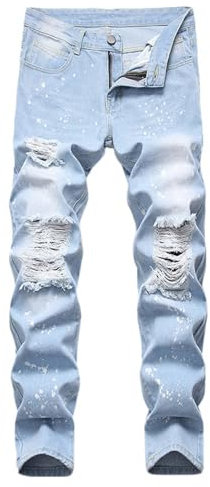 Jeans para hombre UK – Jeans rasgados flexibles, modernos y versátiles, casuales, holgados, rectos, elásticos, con pintura, pantalones de combate, pantalones tácticos, pantalones de trabajo, primavera