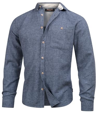 Indicode Herren INNiell Langarmhemd aus Leinen-Baumwollmix mit Brusttasche | Klassisches Herrenhemd für Business und Freizeit, Freizeithemd, Alltagshemd, Langarmhemd, Baumwollhemd, Casualhemd für Männer