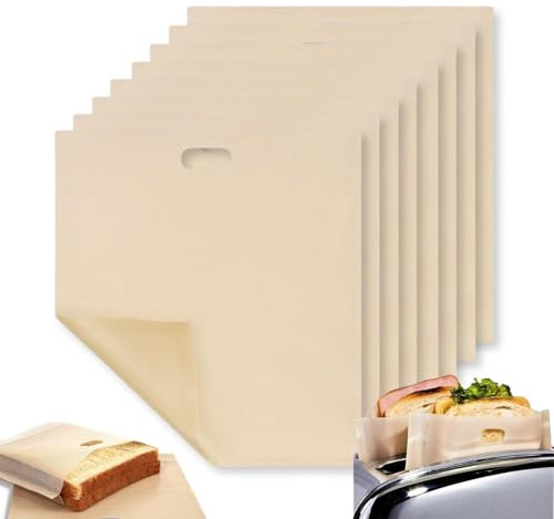 Confezione da 8 sacchetti antiaderenti riutilizzabili per tostapane per formaggio grigliato, panini, pizza e panini, senza BPA, per alimenti e facili da pulire, perfetti per tostapane, microonde e
