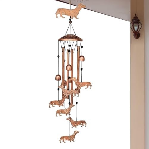 Windspiel mit Dackel für draußen – Wetterfestes Hunde-Windspiel, Gartendeko für Hof & Verandas | -Gartendeko, Metall-Dackel, hängende Dekoration für Garten, Balkon, Terrasse & Haustür