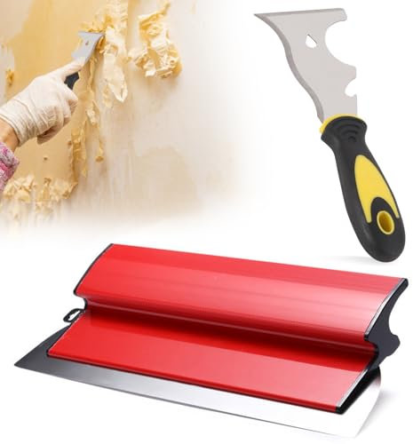 Flächenspachtel 40cm, Glätter Glättspachtel Flexibles Edelstahl Federspachtel Spachtel Werkzeug mit Ergonomischem Z-Griff und 22,4cm Multifunktionsspachtel für Trockenbau, Tapete