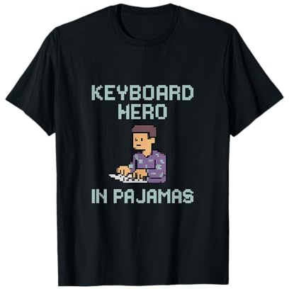 Keyboard Hero in Pajamas 8-Bit Gamer Office Humor T-Shirt
