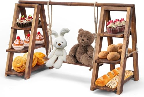 ybaymy 3 Tier Serving Tray Wooden Cupcake Stand with Removable Trays Foldable Stand Serving Stand for Desserts Cheese Fruits Rustic Serving Platters and Trays