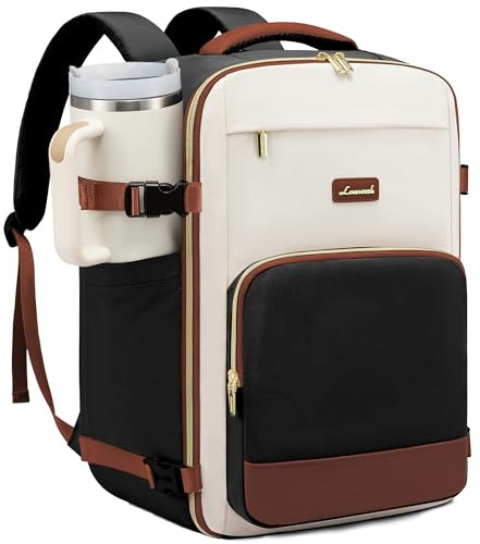 LOVEVOOK Ryanair Handgepäck 40x30x20, 24L Reiserucksack Damen, Handgepäck Rucksack Ryanair, Rucksack Damen, Reiserucksack Cabin Bag, Eurowings, Wizz Air, Urlaub Must Haves - Schwarz Beige Braun