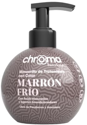 Chroma Barcelona - Mascarilla de Tratamiento con Color Semi Permanente, enriquecidas con Ácido Hialurónico, 250 ml - 23 colores. (Marrón Frío) NO CUBRE CANAS/VER TABLA DE COLORES ANTES DE COMPRAR