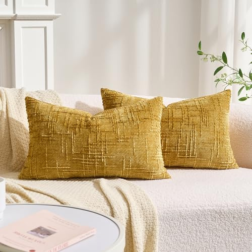 BonBotimen Kissenbezüge Gelb 30x50 cm Chenille Kissenhülle Dekorative Sofakissen Couchkissen Dekokissenbezug Kopfkissenbezug Cushion Covers Weich Deko für Sofa Couch Schlafzimmer Wohnzimmer 2er Set