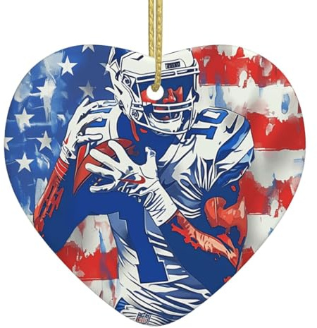 American Football Spieler Amerikanische Flagge Blau Rot Weiß Weihnachtsanhänger Weihnachtsbaum Deko Keramik Weihnachten Deko Mit Schnur Weihnachtsdeko
