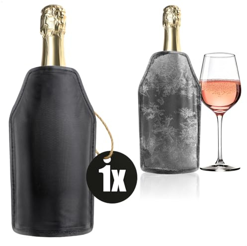 Robin Goods® - Funda Enfriadora Portátil Para Botellas Con Banda Elástica Para Champán, Vino, Cerveza Y Refrescos (Negro)